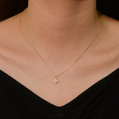New style full diamond eight Awn star pure silver necklace female European and American ins niche de