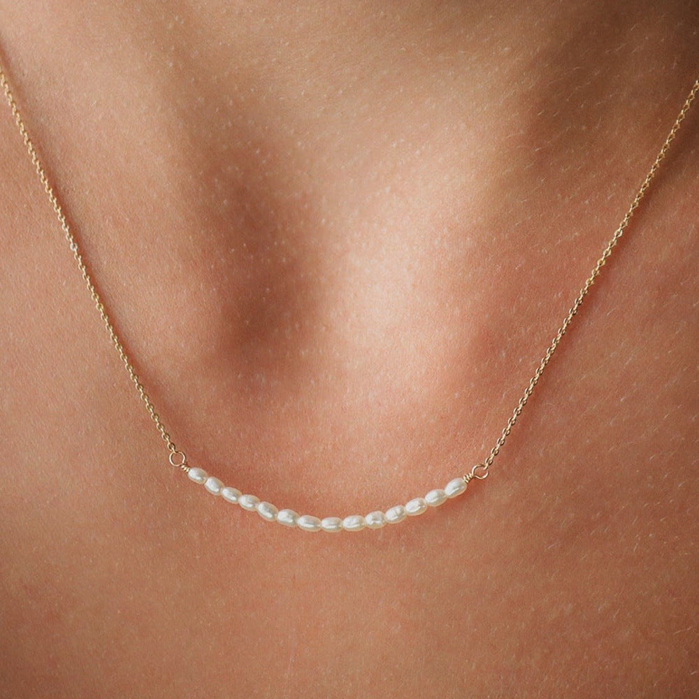 S925 Sterling Silver Smiley Face Natural Pearl Necklace Women's European and American Simple All-mat