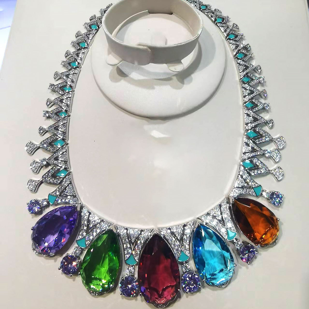 Pear-Shaped Heavy Colorful Diamond Necklace - 18K Gold Plated | Bo Cheng Jewelry - View 3