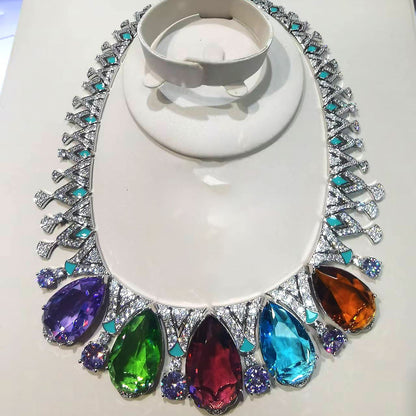 Pear-Shaped Heavy Colorful Diamond Necklace - 18K Gold Plated | Bo Cheng Jewelry - View 3