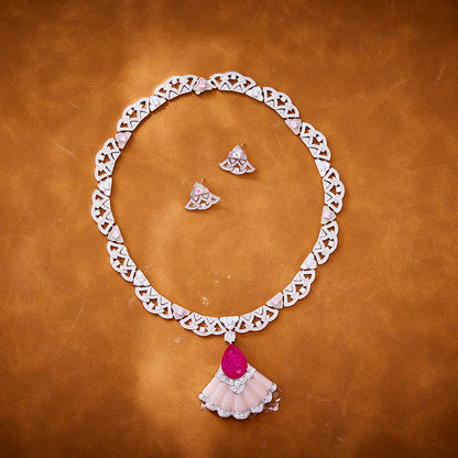 Style Ladylike Pink Fan Necklace - 18K Gold Plated | Bo Cheng Jewelry - View 3