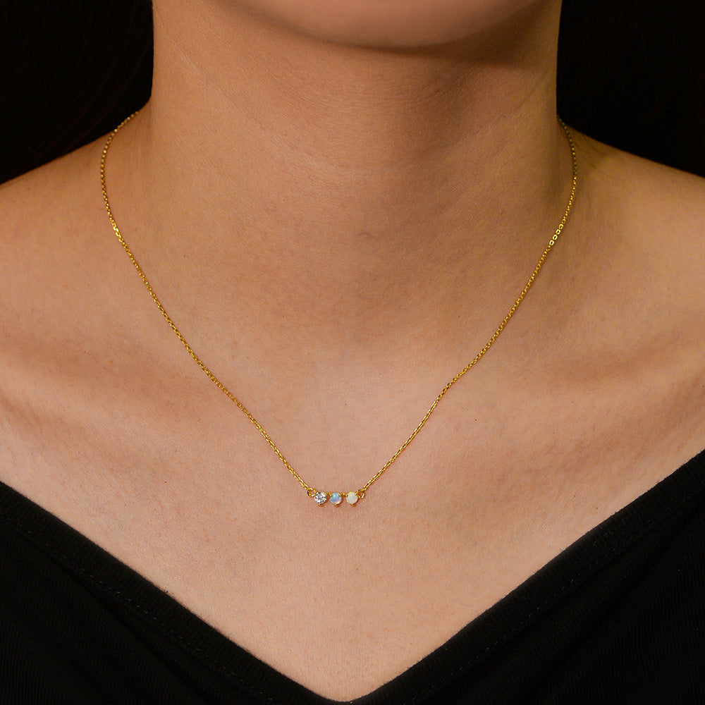 Colorful Opal sterling silver necklace for women European and American cross-border light luxury fashion simple all-match clavicle chain