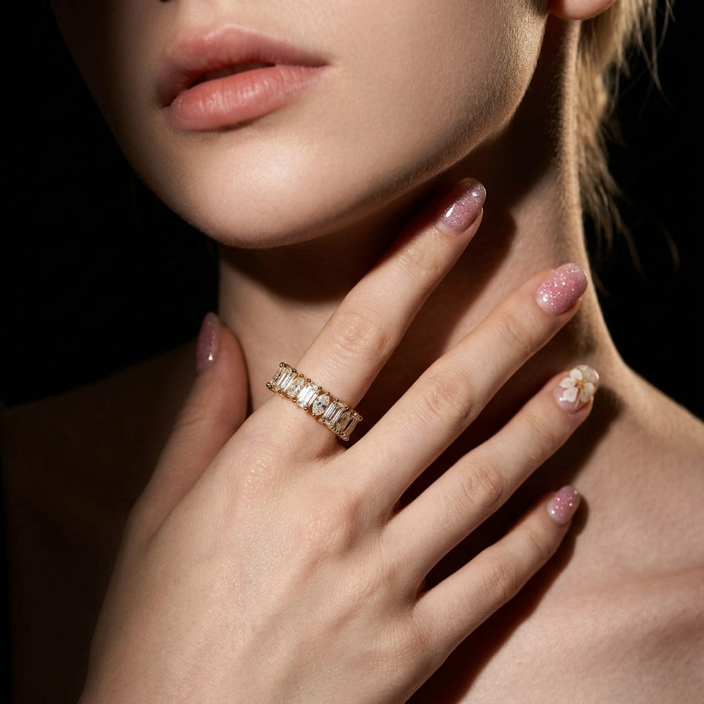 925 Silver French Style Irregular Moissanite Ring | Moissanite or CZ