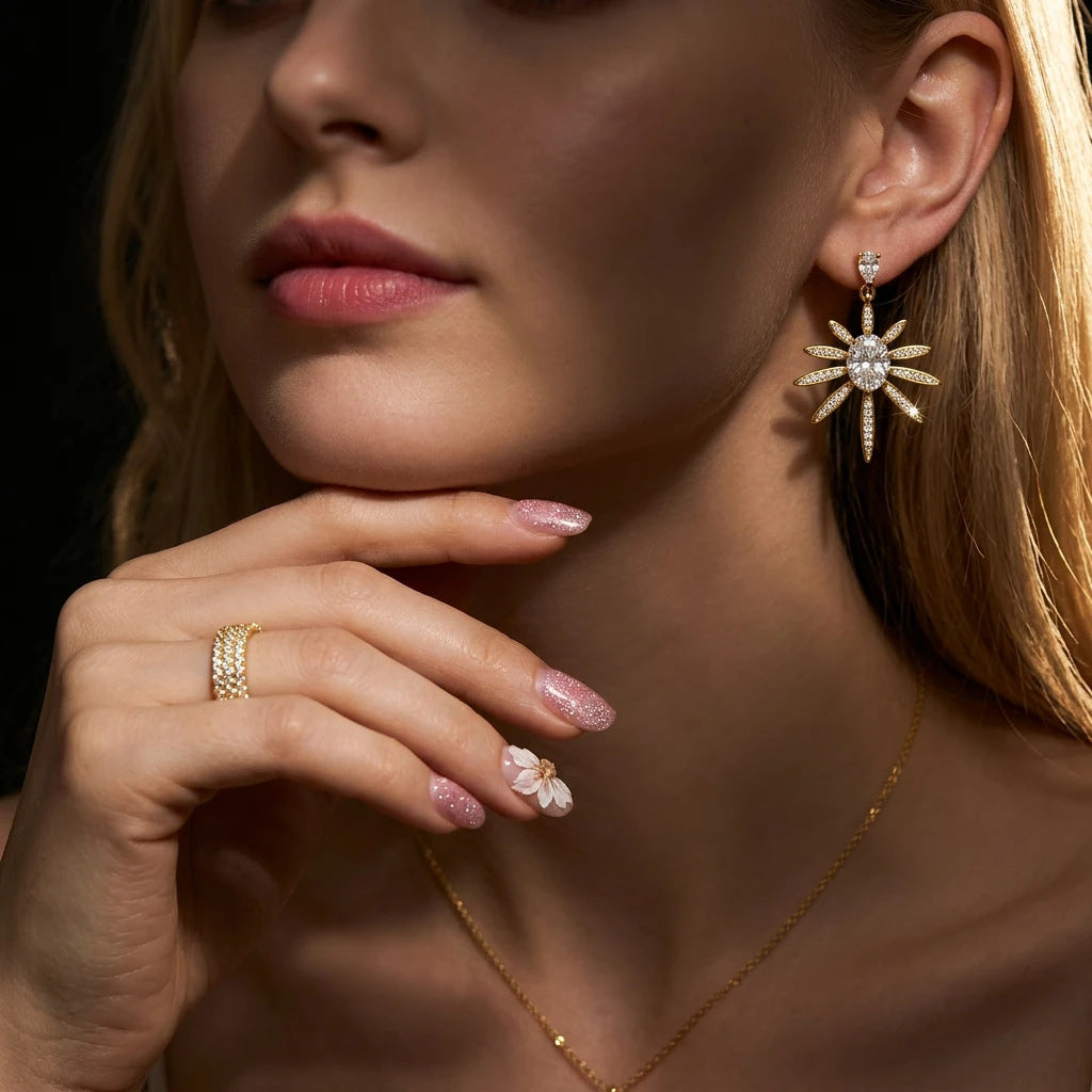 Hot-Selling European and American New Style Starburst S925 S | 925 Silver Moissanite Earrings | CZ Options | Wholesale