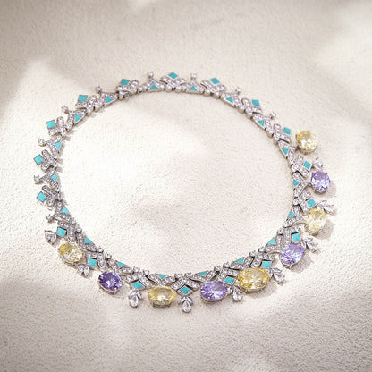 Egg-Shaped Yellow Diamond Statement Necklace Set, 18K Gold Plated