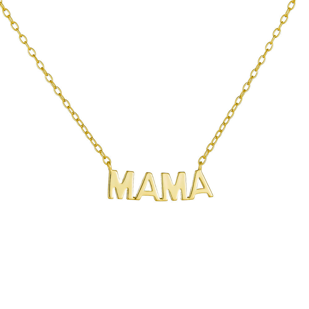 s925 sterling silver electroplated 14K glossy mama letter pendant Mother's Day necklace female ins s