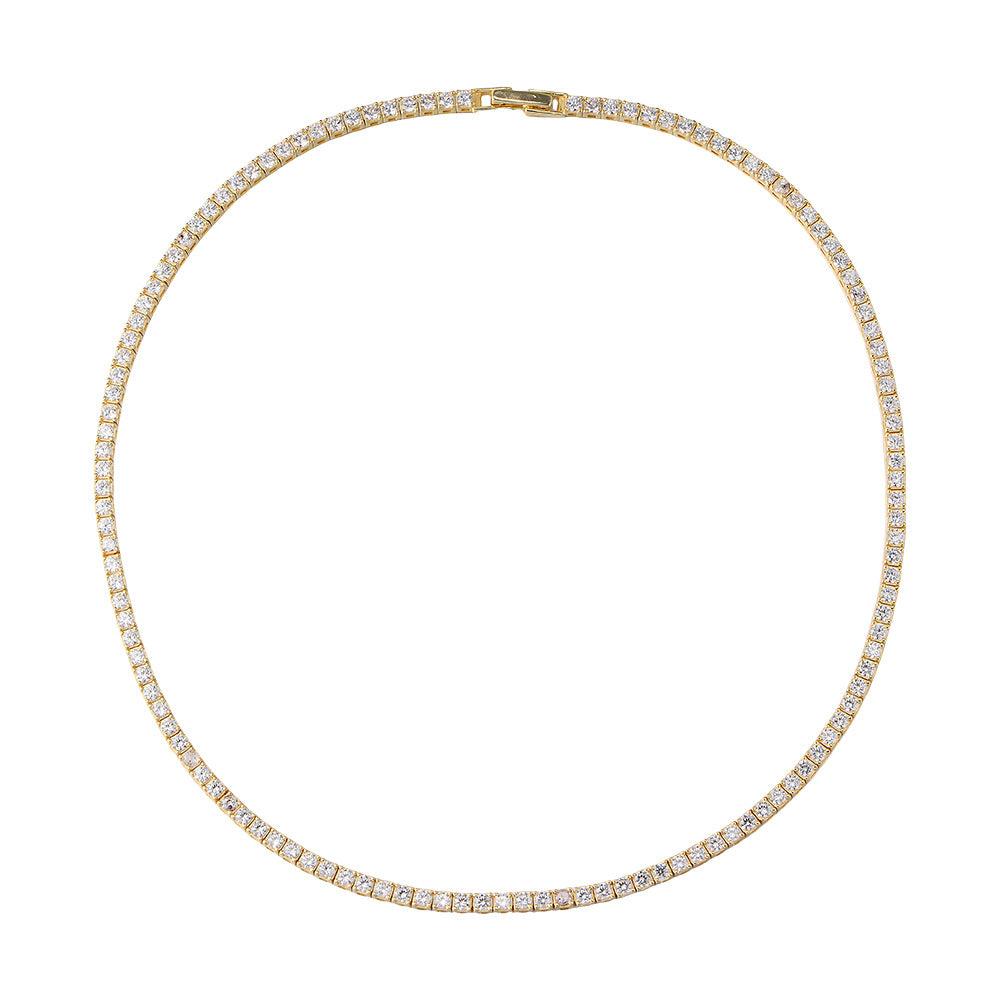 S925 Sterling Silver Gold-Plated Full Diamond Tennis Necklace High Qu.5mm Zircon Single Row Necklace 40cm