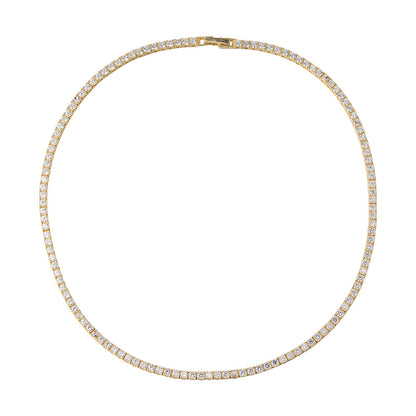 S925 Sterling Silver Gold-Plated Full Diamond Tennis Necklace High Qu.5mm Zircon Single Row Necklace 40cm