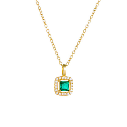 925 Sterling Silver Square Emerald Green CZ Pendant Necklace | Vintage Retro Style | Gold & White | Wholesale | Bo Cheng Jewelry