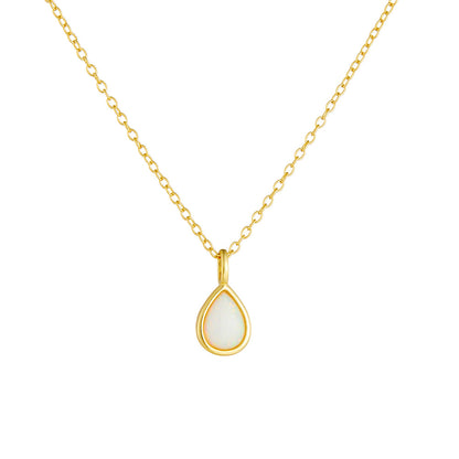 S925 Sterling Silver Geometric Pear-shaped Opal Necklace European and American Light Luxury Ins High