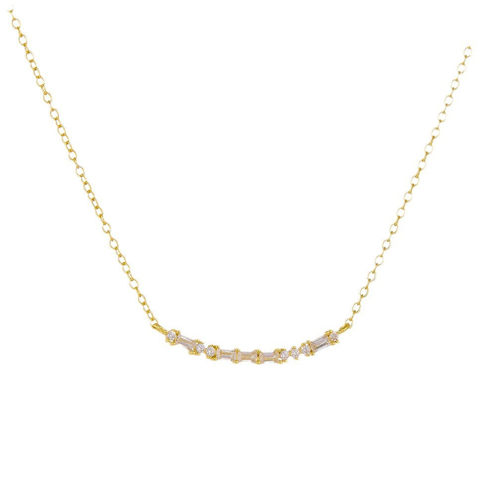 S925 sterling silver rectangular zircon smile pendant necklace European and American light luxury ni