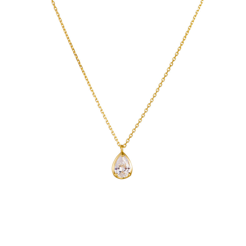 S925 Sterling Silver Water Drop Zircon Necklace Women's Light Luxury ins Niche Design Advanced Sense