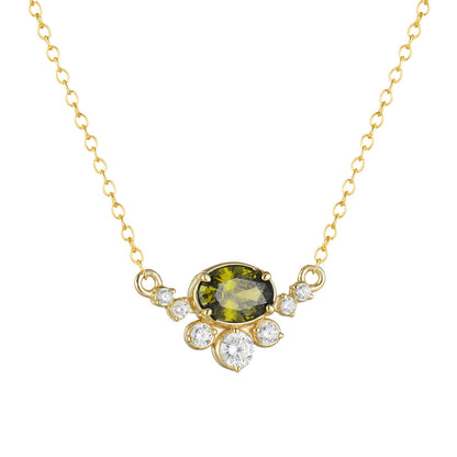 S925 Sterling Silver Egg-shaped Olive Green Zircon Pendant Necklace Women's European and American Cr