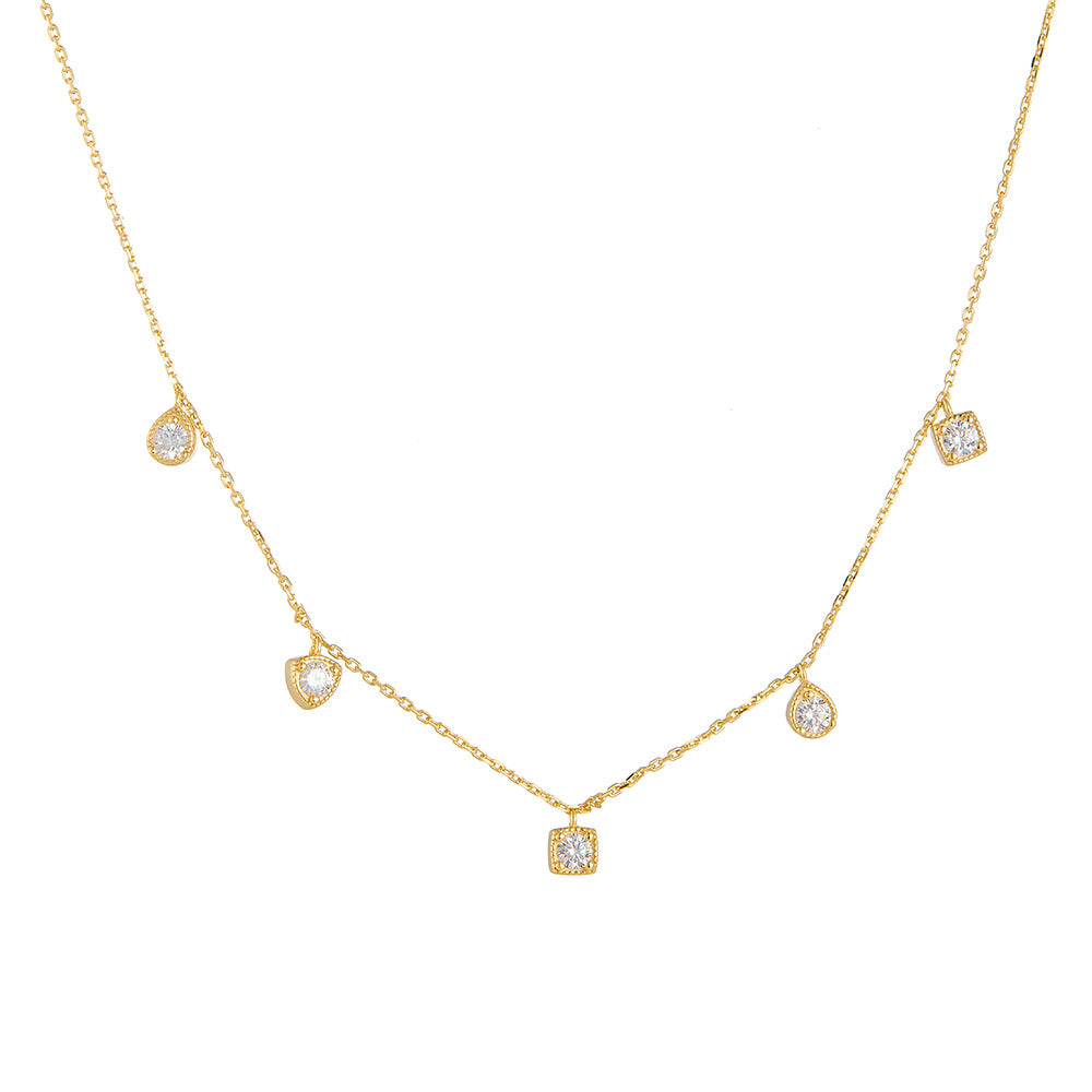 European and American Cross-border Geometric Small Square Zircon Pendant Necklace Women's S925 Sterl