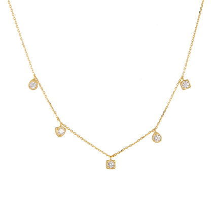 European and American Cross-border Geometric Small Square Zircon Pendant Necklace Women's S925 Sterl
