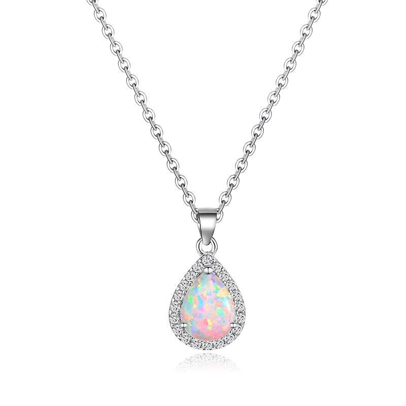 Teardrop White Fire Opal CZ Pendant Necklace |Wholesale Opal Jewelry | Bo Cheng Jewelry