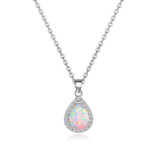 Teardrop White Fire Opal CZ Pendant Necklace |Wholesale Opal Jewelry | Bo Cheng Jewelry
