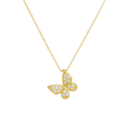 S925 Sterling Silver Diamond Butterfly Necklace Korean Style Sweet Niche Design Light Luxury Ins Hig