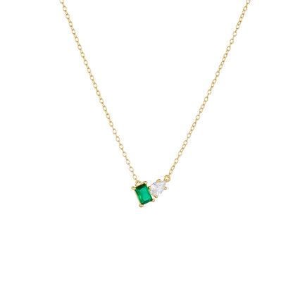 S925 Sterling Silver Inlaid with Emerald Rectangular Water Drop Zircon Necklace for Women European a
