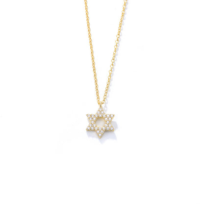 S925 Sterling Silver Diamond Six-Pointed Star Pendant Necklace Women's High-End European and America