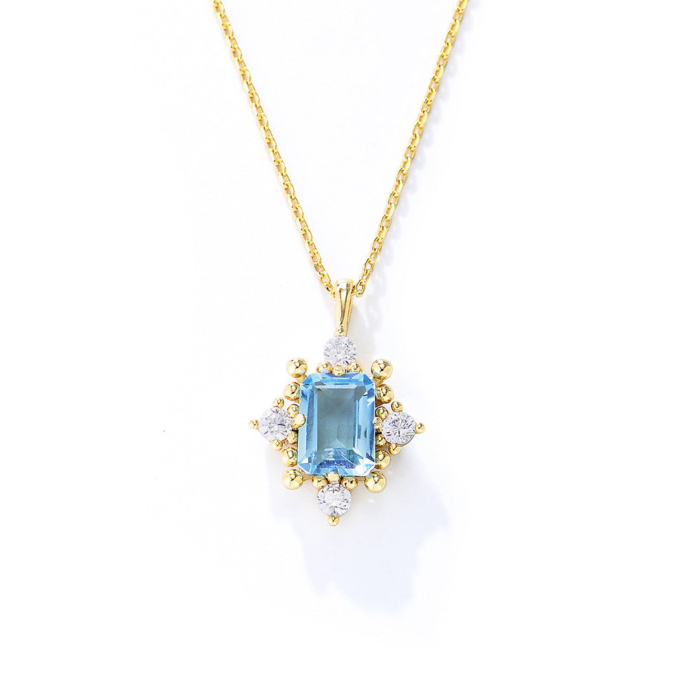 S925 Sterling Silver Accessible Luxury Retro Natural Sky Blue Topaz Necklace Women's Niche Design Eu