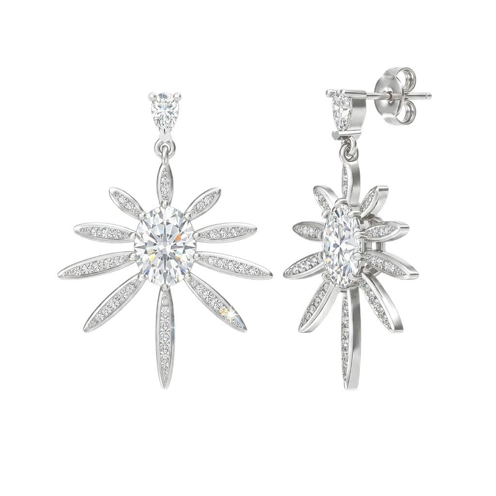 Hot-Selling European and American New Style Starburst S925 S | 925 Silver Moissanite Earrings | CZ Options | Wholesale