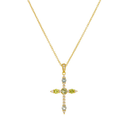 S925 Sterling Silver European and American Style Cross Pendant Necklace with Colorful Zirconia for W