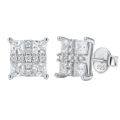 European and American Cross-Border Princess-Cut Moissanite S | 925 Silver Moissanite Earrings | CZ Options | Wholesale