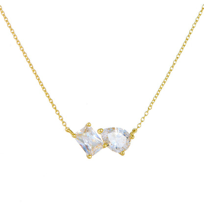 S925 Sterling Silver Pear-shaped Square Zircon Pendant Necklace Women's European and American Cross-