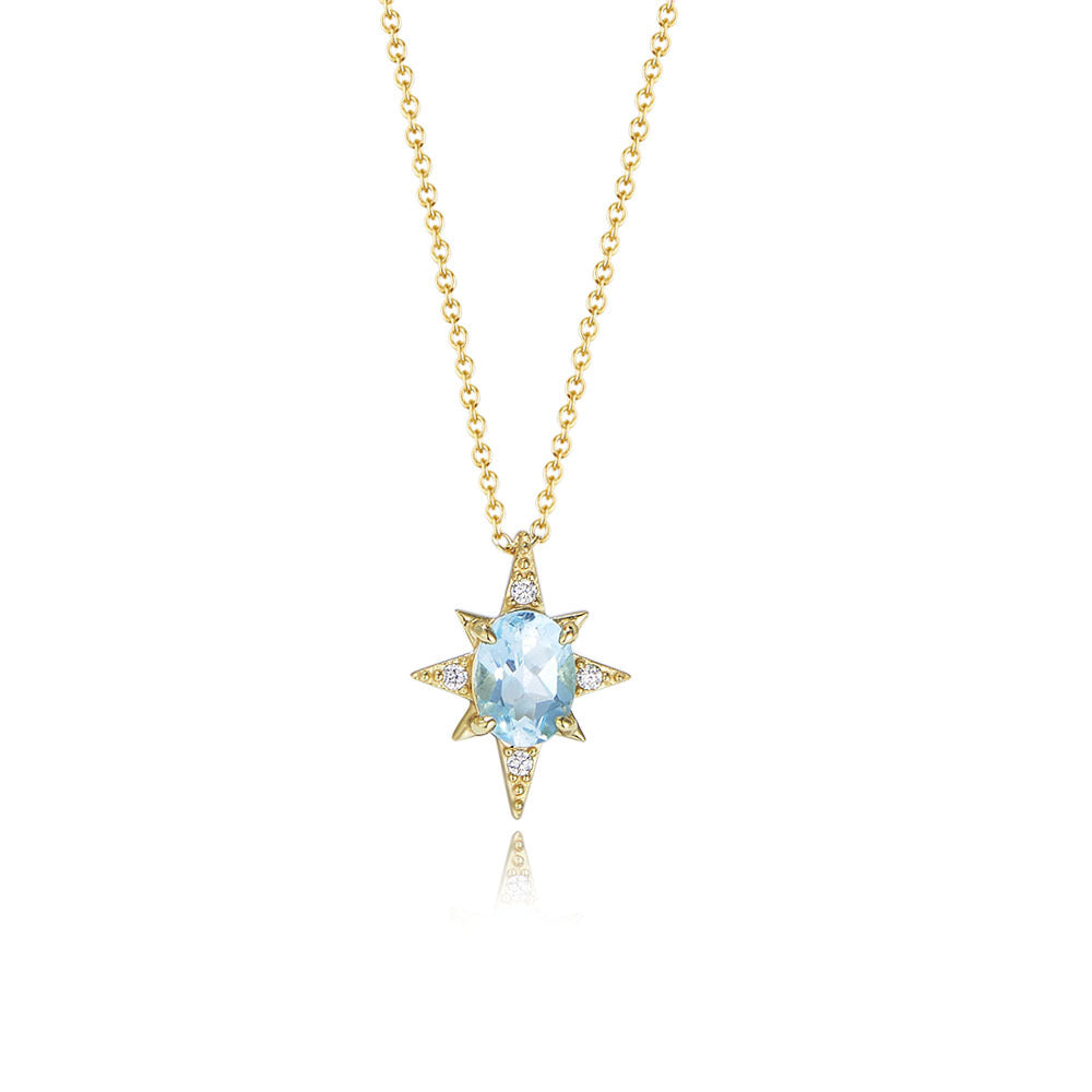 S925 Sterling Silver Bamang Star Pendant Japanese Style Simple Sky Blue Natural Topaz Clavicle Chain