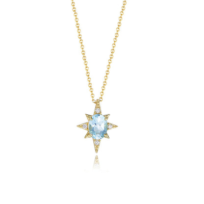 S925 Sterling Silver Bamang Star Pendant Japanese Style Simple Sky Blue Natural Topaz Clavicle Chain