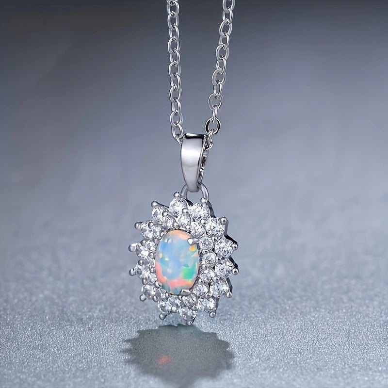 Sunflower White Fire Opal CZ Pendant Necklace| Wholesale Opal Jewelry | Bo Cheng Jewelry