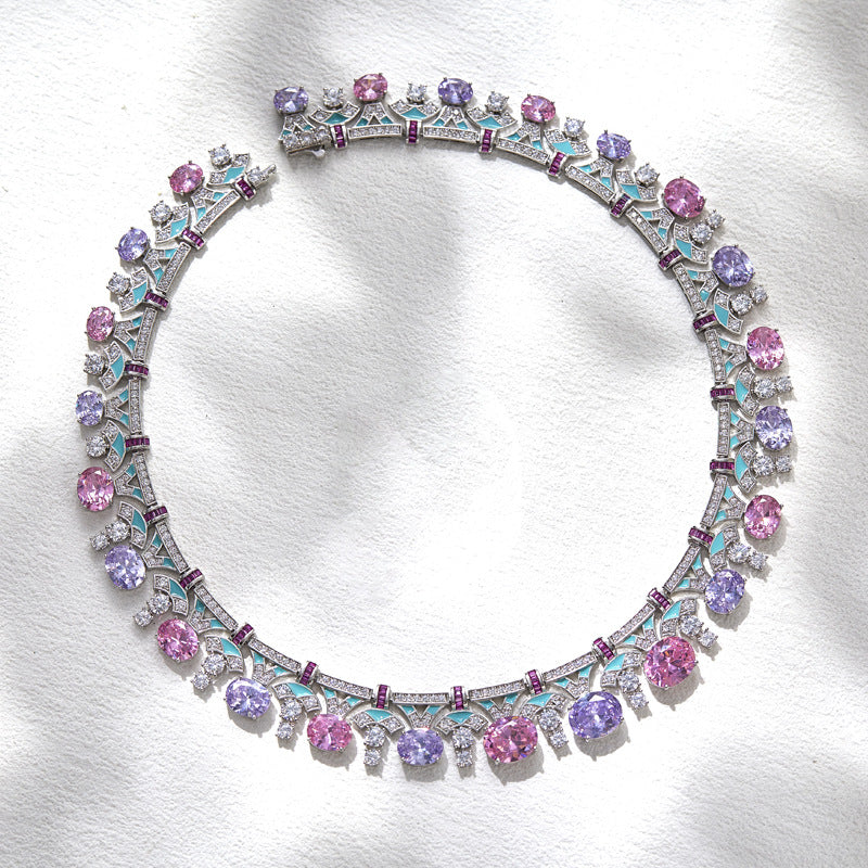 Handcrafted aurora enamel necklace gold plated craftsmanship wholesale
