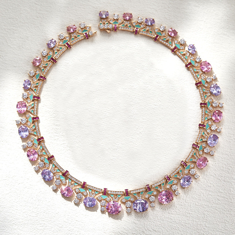 Aurora enamel gala necklace full view 18K gold plated wholesale