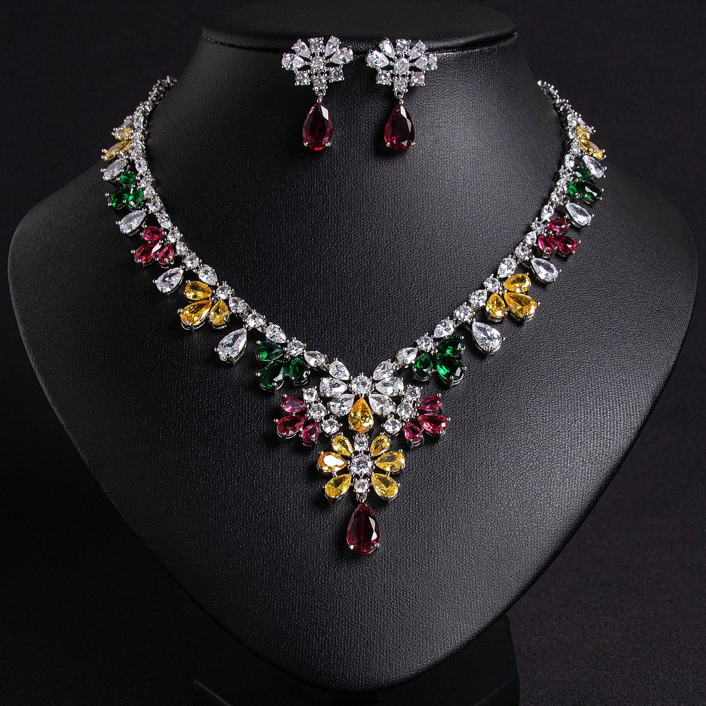 Bridal CZ Necklace Earrings Set 18K Gold Plated OEM View 6