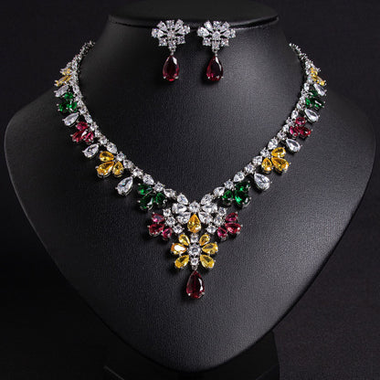 Bridal CZ Necklace Earrings Set 18K Gold Plated OEM View 6