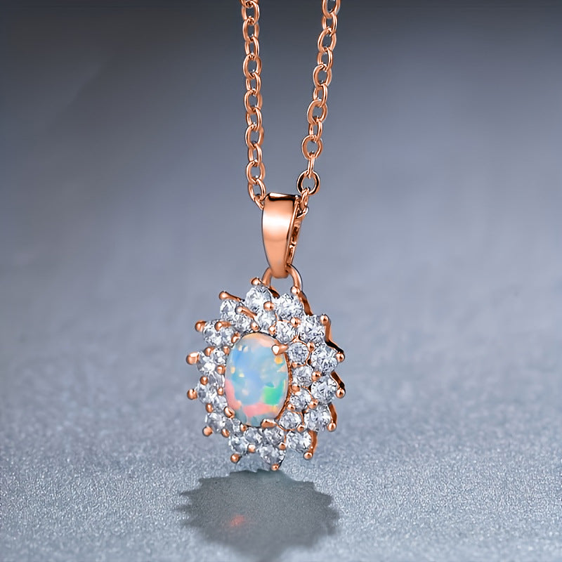 Sunflower White Fire Opal CZ Pendant Necklace| Wholesale Opal Jewelry | Bo Cheng Jewelry