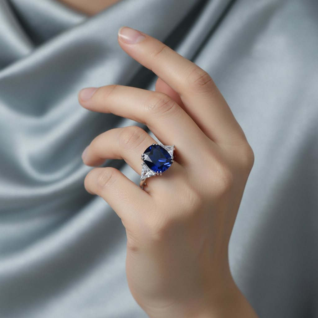 蓝尖晶石戒指佩戴展示