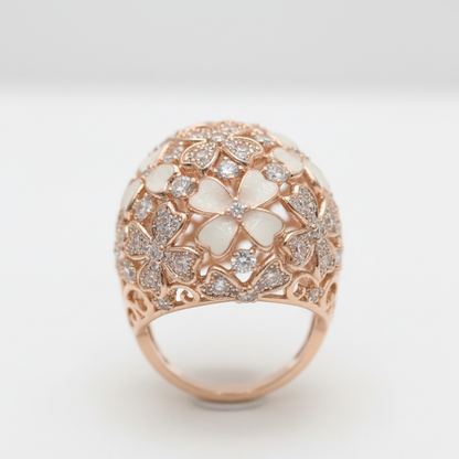 Rose gold dome ball ring white enamel flower pave CZ copper wholesale