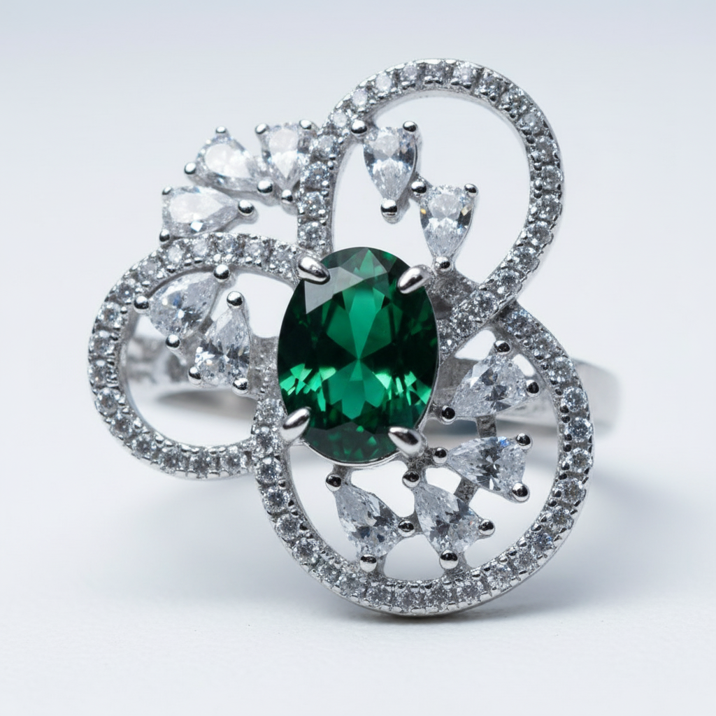 绿色锆石戒指细节特写