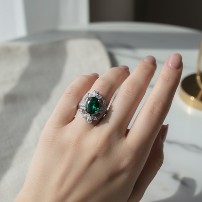 培育祖母绿戒指佩戴展示