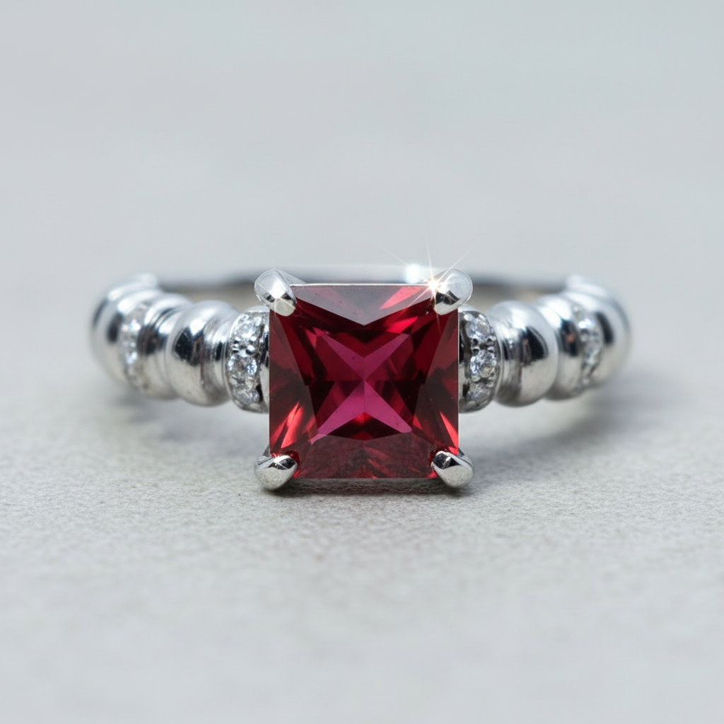 方形石榴石戒指细节特写