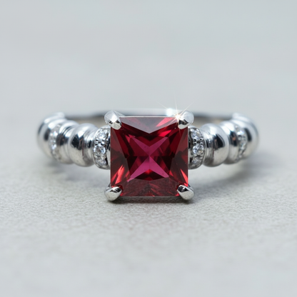 方形石榴石戒指细节特写