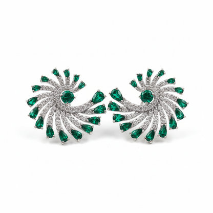 Pinwheel spiral pave CZ stud earrings silver gold emerald ruby wholesale