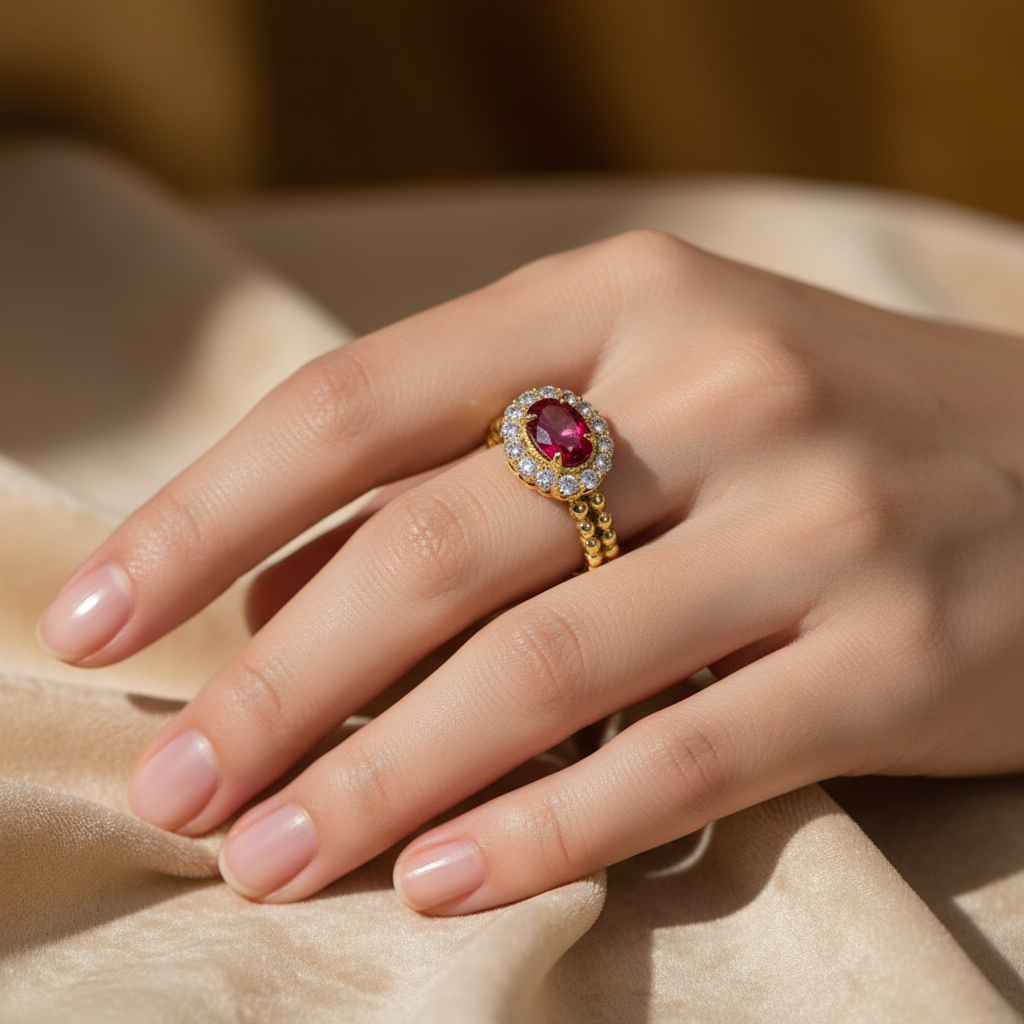 石榴石闭口戒指佩戴展示