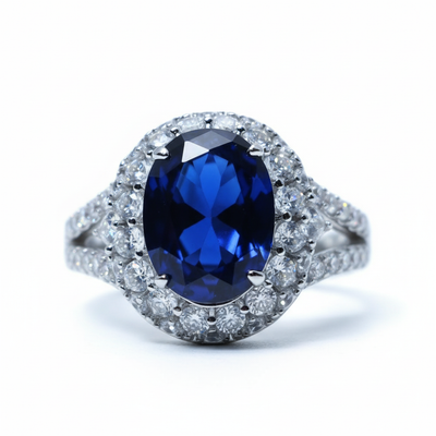 Oval blue spinel ring in 925 sterling silver gold plated wholesale