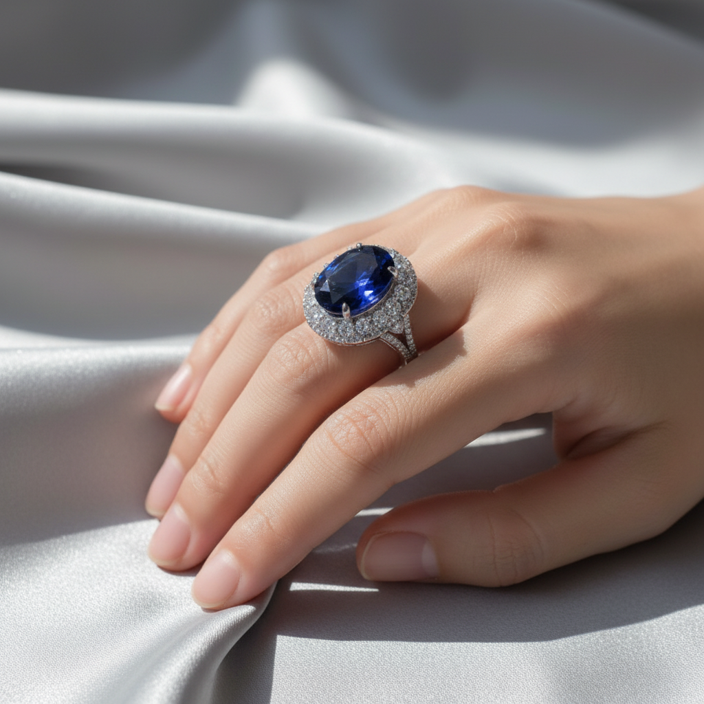 蓝尖晶石戒指佩戴展示