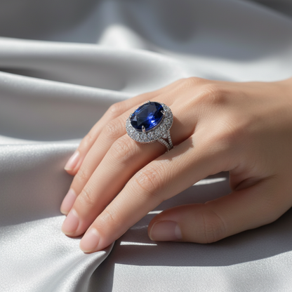 蓝尖晶石戒指佩戴展示