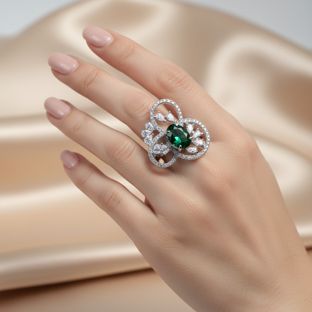 绿色锆石戒指佩戴展示