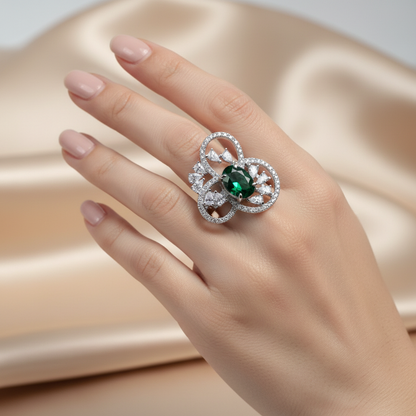 绿色锆石戒指佩戴展示